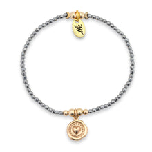 Load image into Gallery viewer, Glimmering Heart - 2mm Silver Hematite & Bronze Charmed Stretch Bracelet