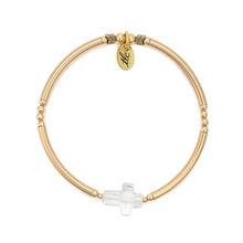 Load image into Gallery viewer, Precious Blessing - Crystal Cross & Gold Filled Stretch Bangle