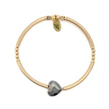 Load image into Gallery viewer, Pretty Heart - Midnight Crystal & Gold Filled Stretch Bangle