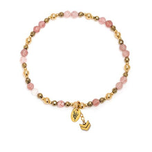 Load image into Gallery viewer, Strawberry Quartz & Gold Design Stretch Bracelet