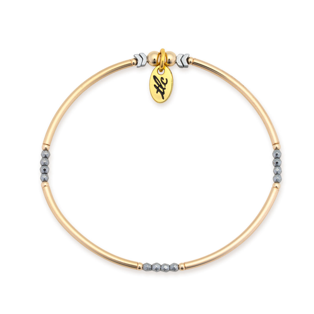 Inner Glow - Silver Hematite & Gold Filled Stretch Bangle