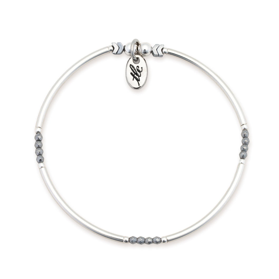 Inner Glow - Silver Hematite & Sterling Stretch Bangle
