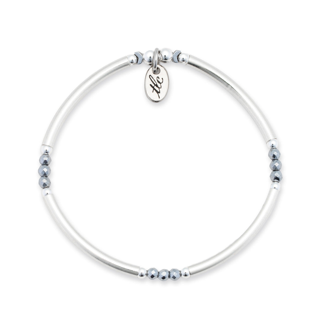 Shine Your Way - Silver Hematite & Sterling Silver Stretch Bangle
