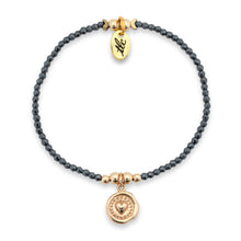 Load image into Gallery viewer, Glimmering Heart - 2mm Hematite &amp; Bronze Charmed Stretch Bracelet
