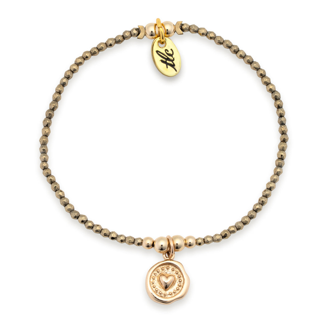 Glimmering Heart - 2mm Gold Hematite & Bronze Charmed Stretch Bracelet