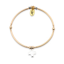 Load image into Gallery viewer, Faith - Gold Filled &amp; Sterling Silver Charmed Stretch Bangle
