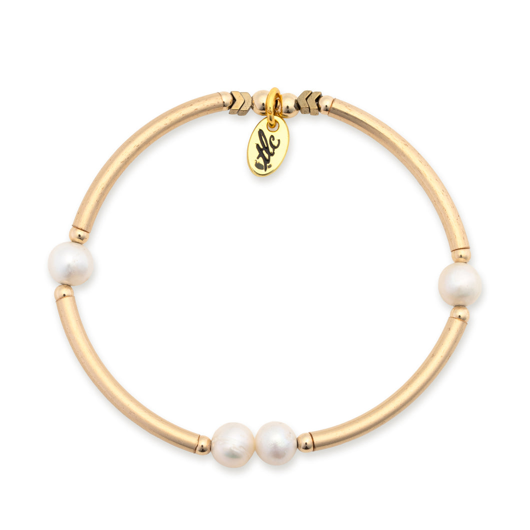 Luxe Pearl - Fresh Water Pearl & Gold Filled Stretch Bangle