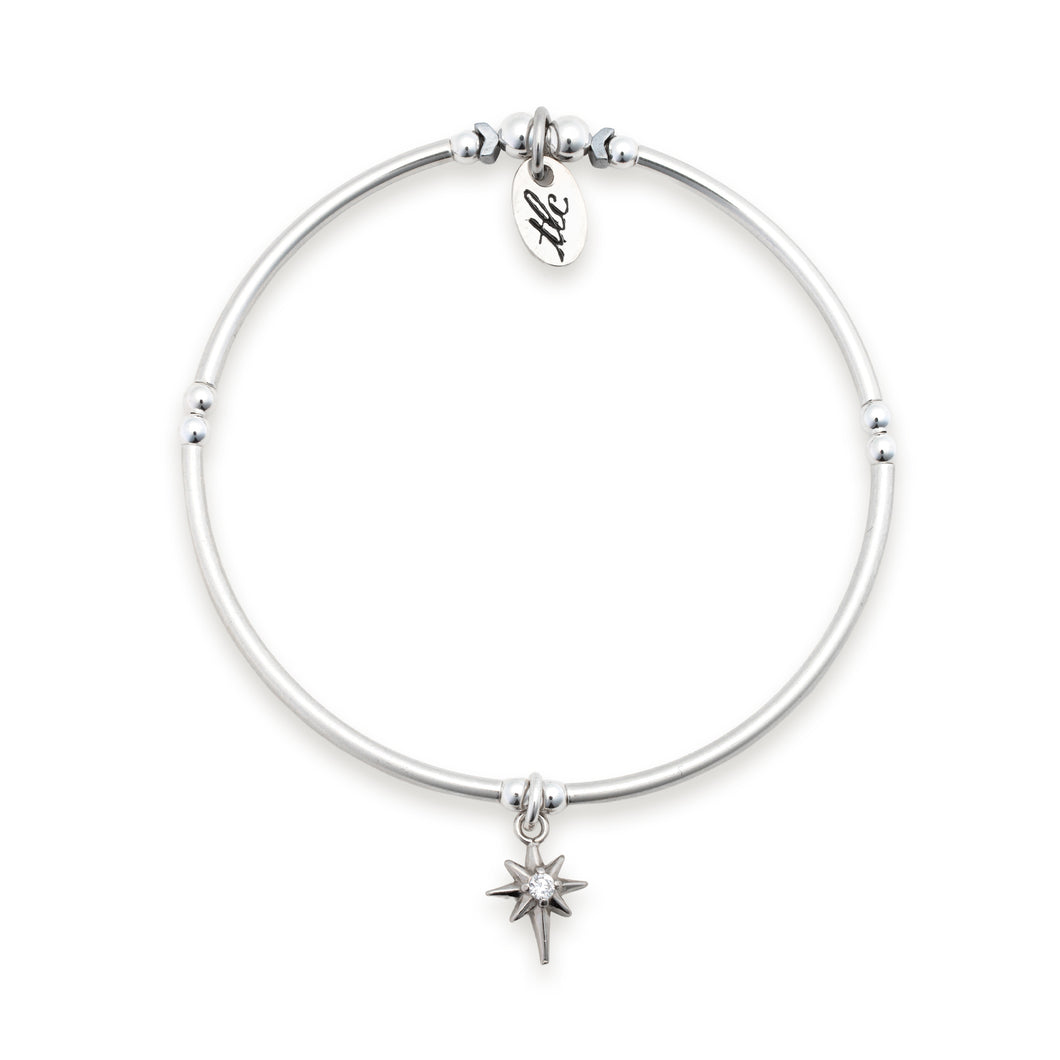 Starlight Glam - Sterling Silver Charmed Stretch Bangle