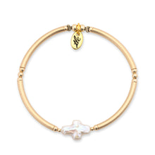 Load image into Gallery viewer, Classic Grace - Fresh Water Pearl &amp; Gold Filled Stretch Bangle
