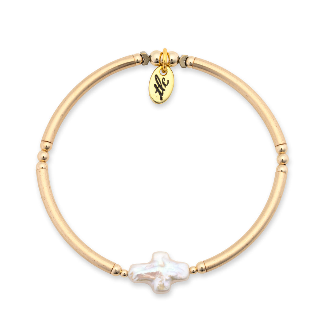 Classic Grace - Fresh Water Pearl & Gold Filled Stretch Bangle