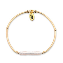 Load image into Gallery viewer, Pearlescent - Fresh Water Pearl &amp; Gold Filled Stretch Bangle
