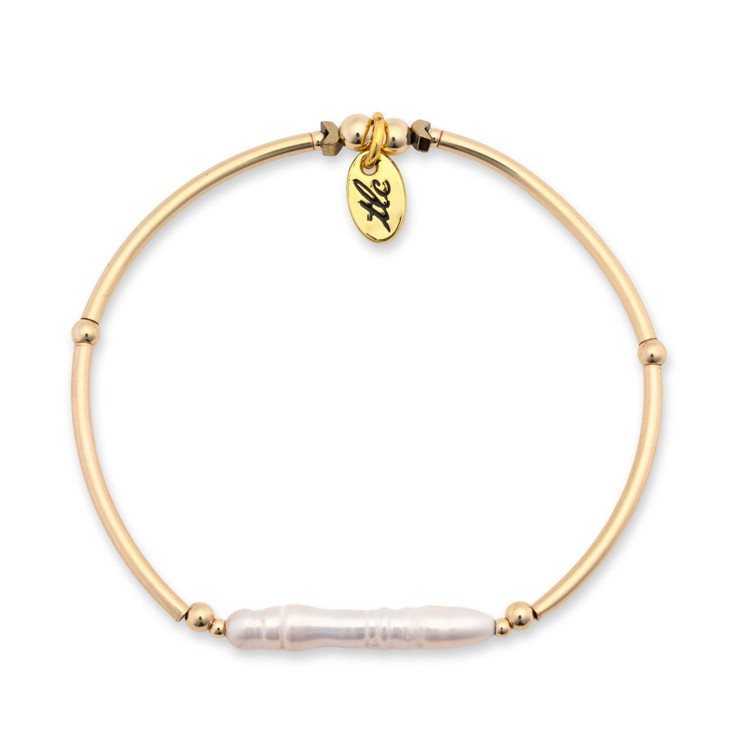 Pearlescent - Fresh Water Pearl & Gold Filled Stretch Bangle
