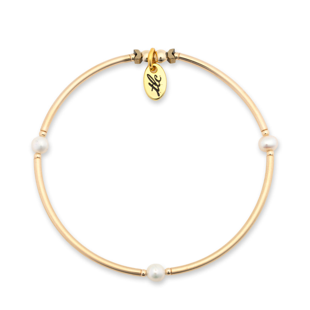 Classic Glamour - Fresh Water Pearl & Gold Filled Stretch Bangle