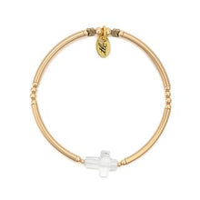 Load image into Gallery viewer, Precious Blessing - Crystal Cross &amp; Gold Filled Stretch Bangle
