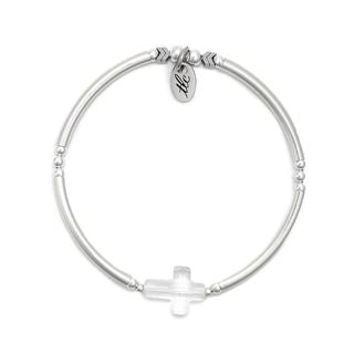 Precious Blessing - Crystal Cross & Sterling Silver Stretch Bangle