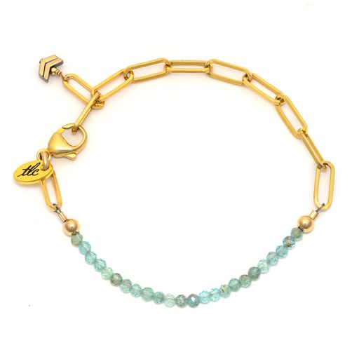 Dainty Apatite & Gold Linked Chain Bracelet