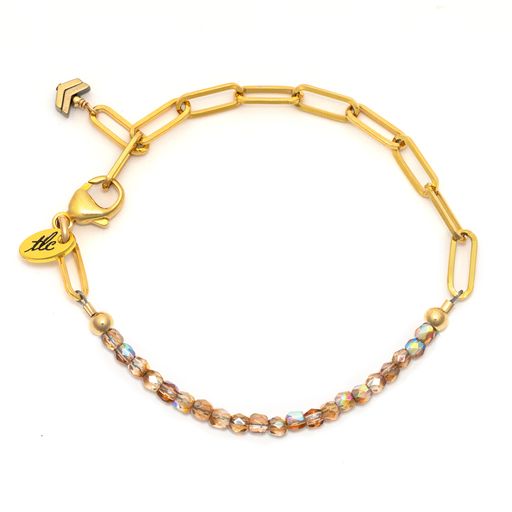 Dainty Gold Czech Glass & Gold Linked Chain Bracelet