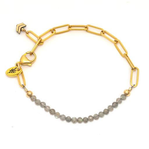 Dainty Labradorite & Gold Linked Chain Bracelet