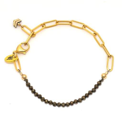 Dainty Pyrite & Gold Linked Chain Bracelet