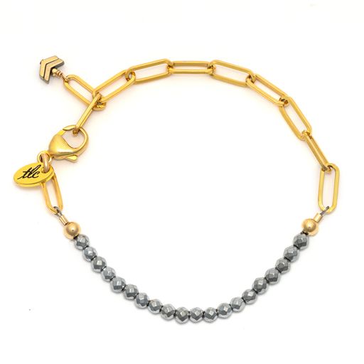 Dainty Silver Hematite & Gold Linked Chain Bracelet