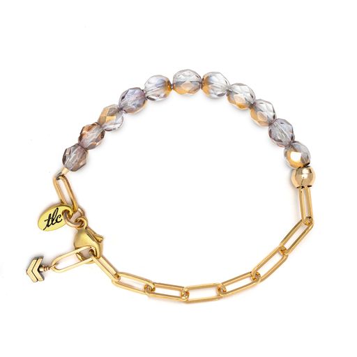 Czech Glass & Gold Linked Chain Bracelet