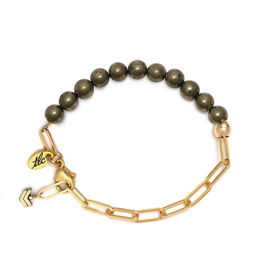 Pyrite & Gold Linked Chain Bracelet