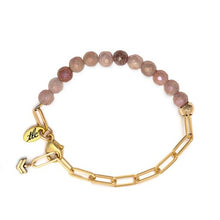 Load image into Gallery viewer, Strawberry Quartz &amp; Gold Linked Chain Bracelet
