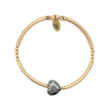 Load image into Gallery viewer, Pretty Heart - Midnight Crystal &amp; Gold Filled Stretch Bangle
