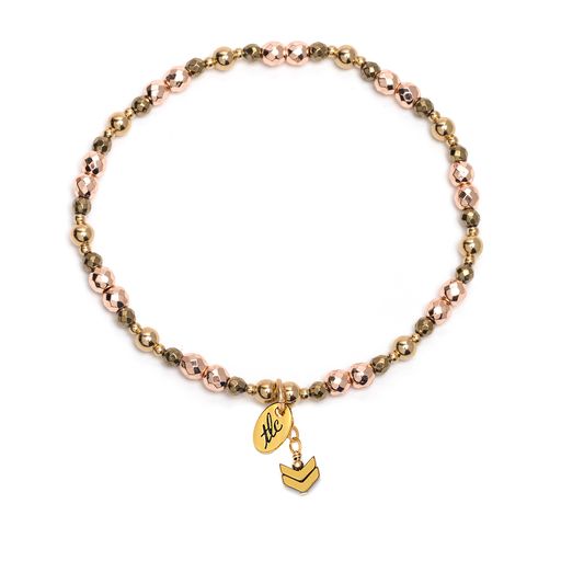 Rose Gold Hematite & Gold Design Stretch Bracelet
